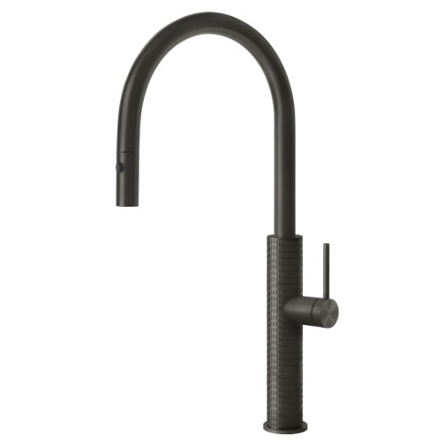Gessi Kitchen Meccanica single lever mixer with pull-out spray 60024 707 Black Metal Brushed finish