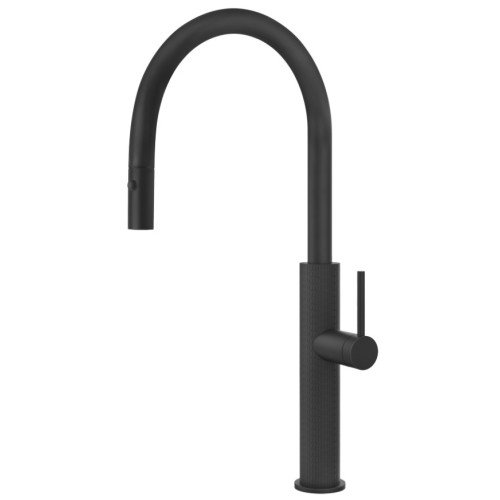 Gessi Kitchen Meccanica single lever mixer with pull-out spray 60024 299 Matte Black finish
