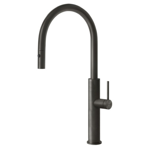 Gessi Single lever mixer with pull-out shower Kitchen Cesello 60026 707 Black Metal Brushed finish
