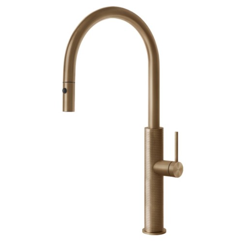 Gessi Single lever mixer with pull-out shower Kitchen Cesello 60026 726 Warm Bronze Brushed finish