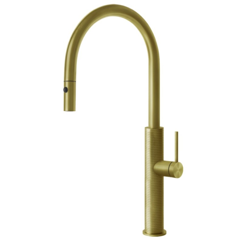  Gessi Single lever mixer with pull-out shower Kitchen Cesello 60026 727 Brass Brushed finish