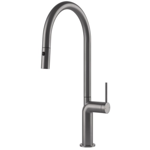 Gessi Single lever mixer with pull-out shower Stelo Collection 60303 126 Black Metal Brushed finish GHRC