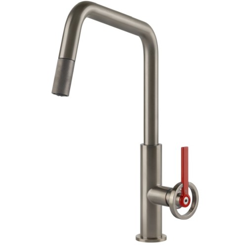 Gessi Single lever mixer tap with pull-out spray Officine Gessi-V 60203 149 Finox finish