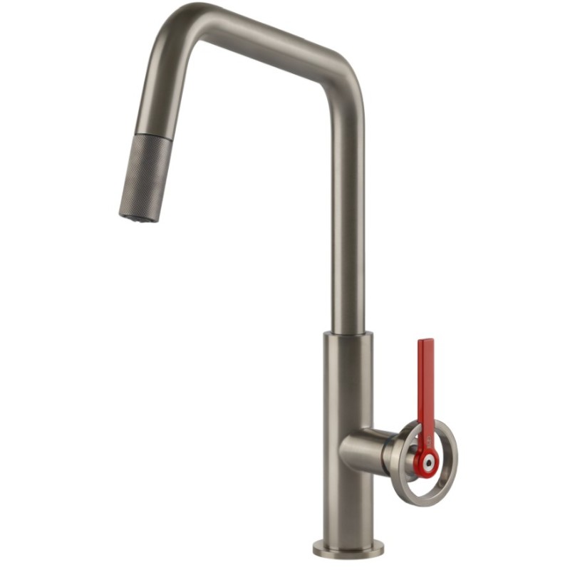  Gessi Single lever mixer tap with pull-out spray Officine Gessi-V 60203 149 Finox finish