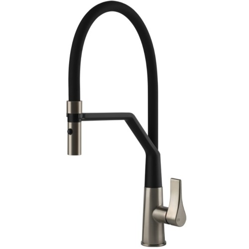 Gessi Semi pro single lever mixer with pull out spray Proton Collection 17191 149 Finox finish