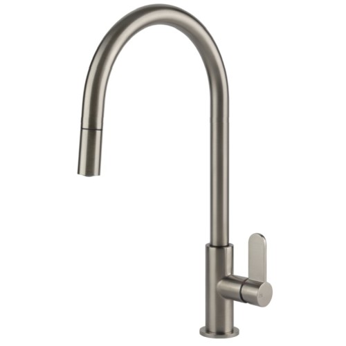 Gessi Single lever mixer with pull out shower Helium Collection 60077 149 Finox finish