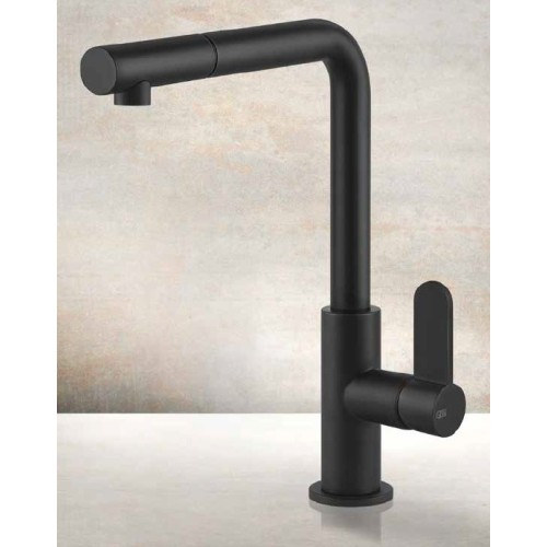 Gessi Single lever mixer with pull out shower Helium Collection 50103 299 Matte Black finish