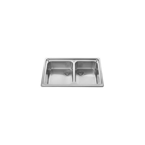 Alpes Semi-flush sink with two bowls 87 / 2V in stainless steel 87x51 cm