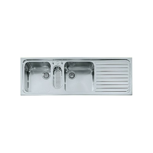 Alpes Fregadero semiempotrado de dos senos F 5159 / 2V1B1S con seno y escurridor a la derecha en acero inoxidable 159x51 cm