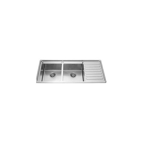 Alpes Évier semi-encastré à deux bacs LFRS 5117 / 2V1S avec égouttoir à droite en acier inoxydable de 117x51 cm