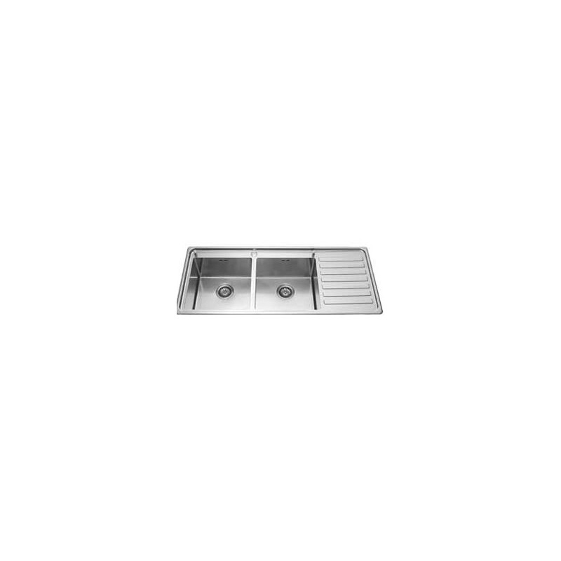  Alpes Semi-flush sink with two bowls LFRS 5117 / 2V1S with drainer on the right in stainless steel from 117x51 cm