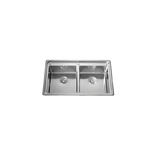 Alpes Semi-flush sink with two bowls LFRS 587 / 2V in stainless steel 87x51 cm