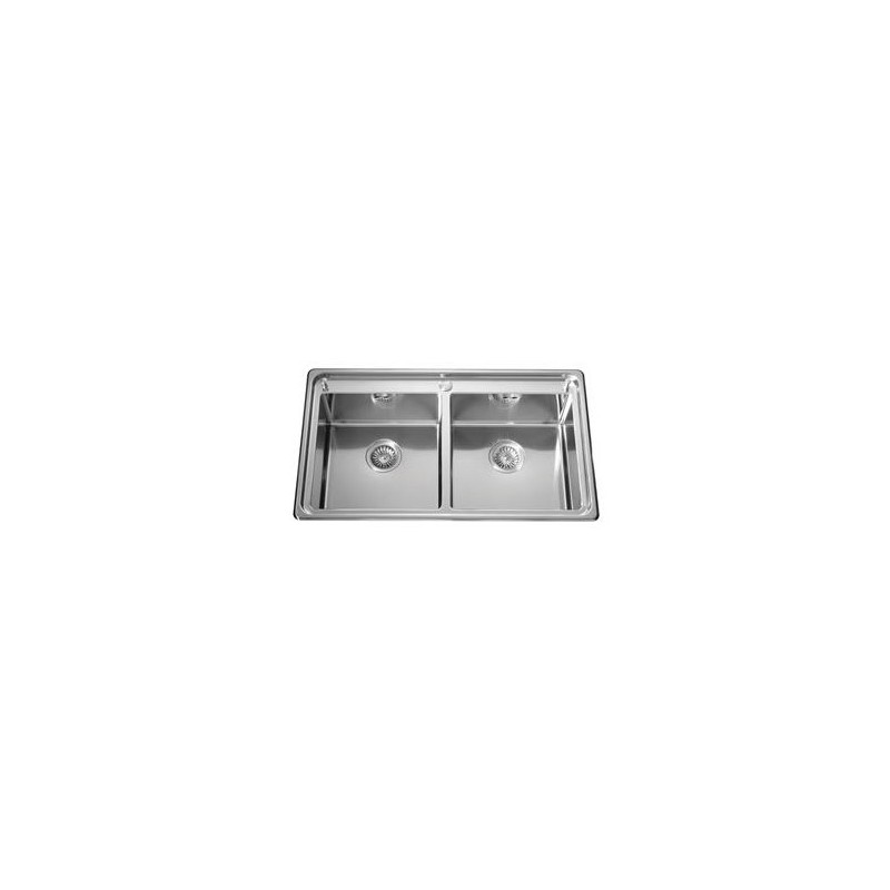  Alpes Évier semi-encastré avec deux bacs LFRS 587 / 2V en acier inoxydable 87x51 cm