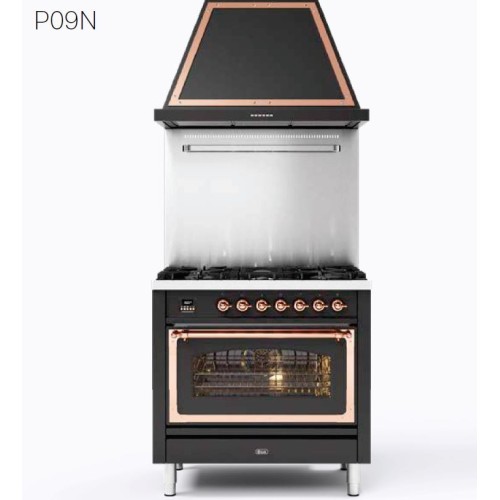 Cocina Ilve P09N Nostalgie P09FNE3 con horno eléctrico y vitrocerámica de 6 fuegos con fry top de 90 cm