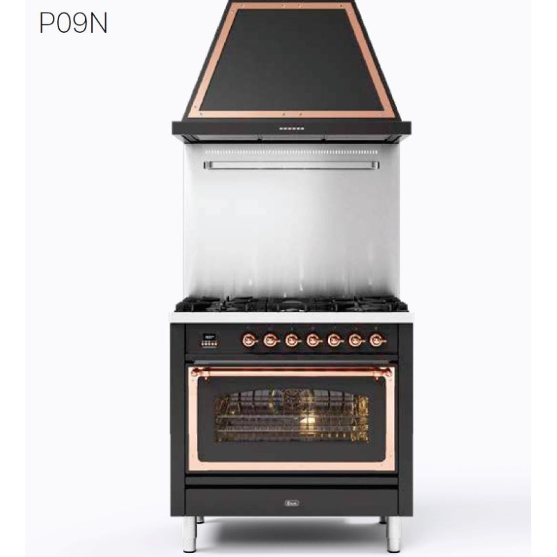  Ilve Kitchen P09N Nostalgie P09INE3 con horno eléctrico y vitrocerámica de 4 fuegos y 2 zonas de inducción de 90 cm