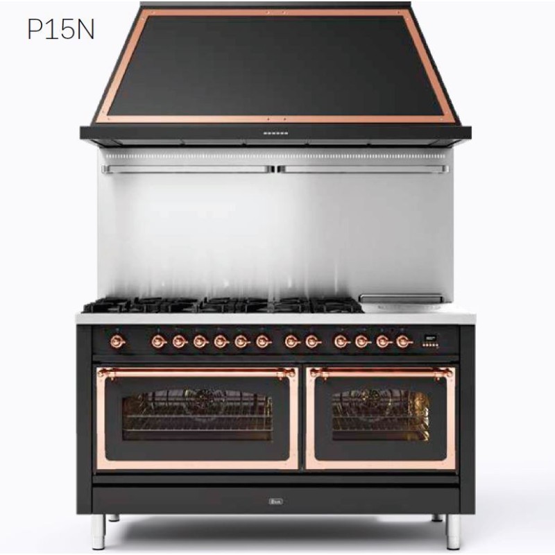  Cocina integrada Ilve P15N Nostalgie P15FSNE3 con horno doble y placa de 7 fuegos con fry top y fogón de 150 cm