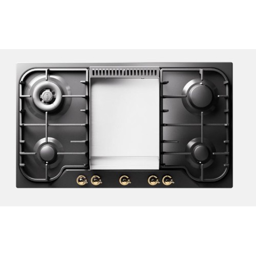 Ilve Nostalgie HCB90FCN Plaque de cuisson à gaz 86 cm en acier inoxydable ou émaillé