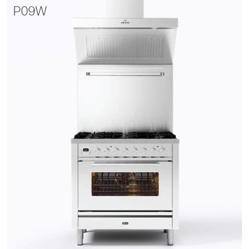 Ilve Kitchen P09W Professional Plus P09FWE3 with electric oven and 6-burner hob with 90 cm fry top