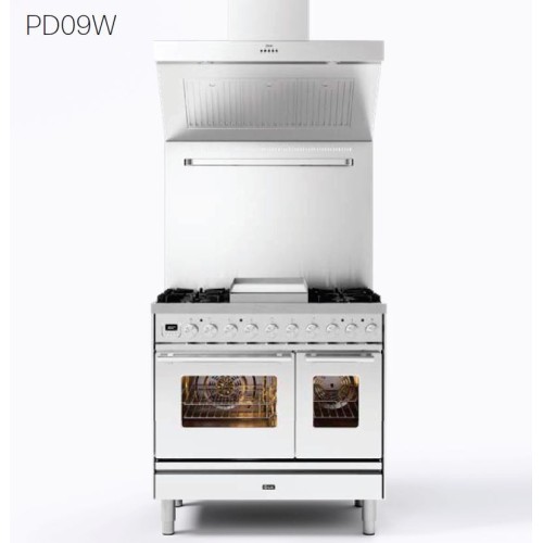 Ilve Kitchen PD09W Professional Plus PD09FWE3 with electric oven and 6-burner hob with 90 cm fry top