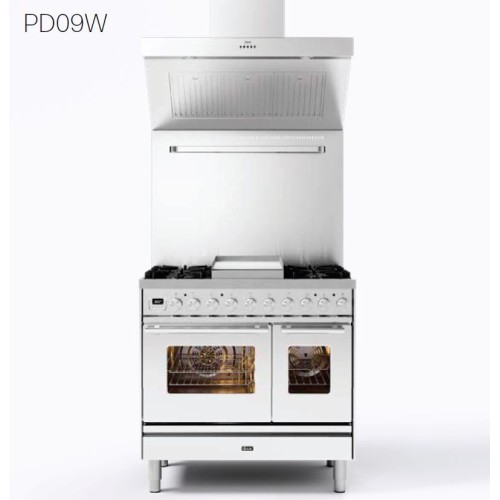 Ilve Cucina PD09W Professional Plus PD09IWE3 four double et plaque de cuisson 4 feux avec 2 zones à induction, 90 cm