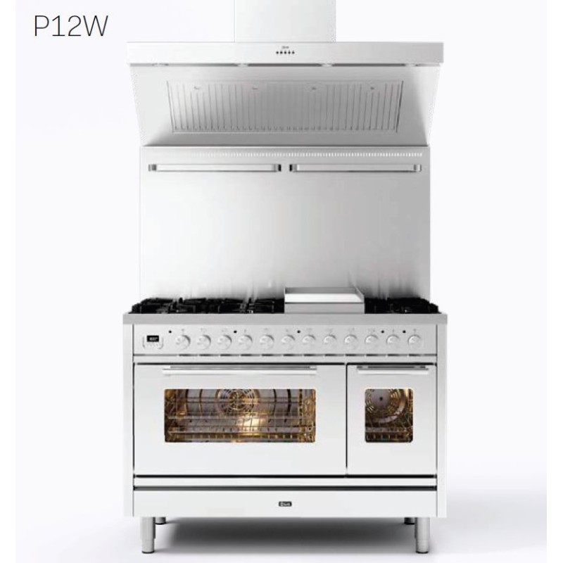  Ilve P12W Professional Plus P12SWE3 kitchen with electric oven and 5-burner hob with 120 cm coupe de feu