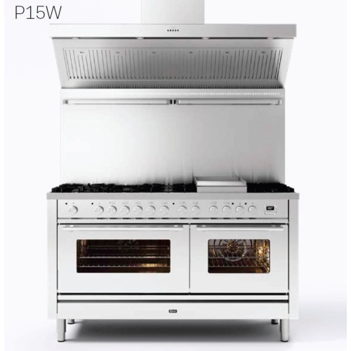 Ilve Cucina P15W Professional Plus P15SWE3 con forno elettrico e piano cottura a 7 fuochi con coupe de feu da 150 cm