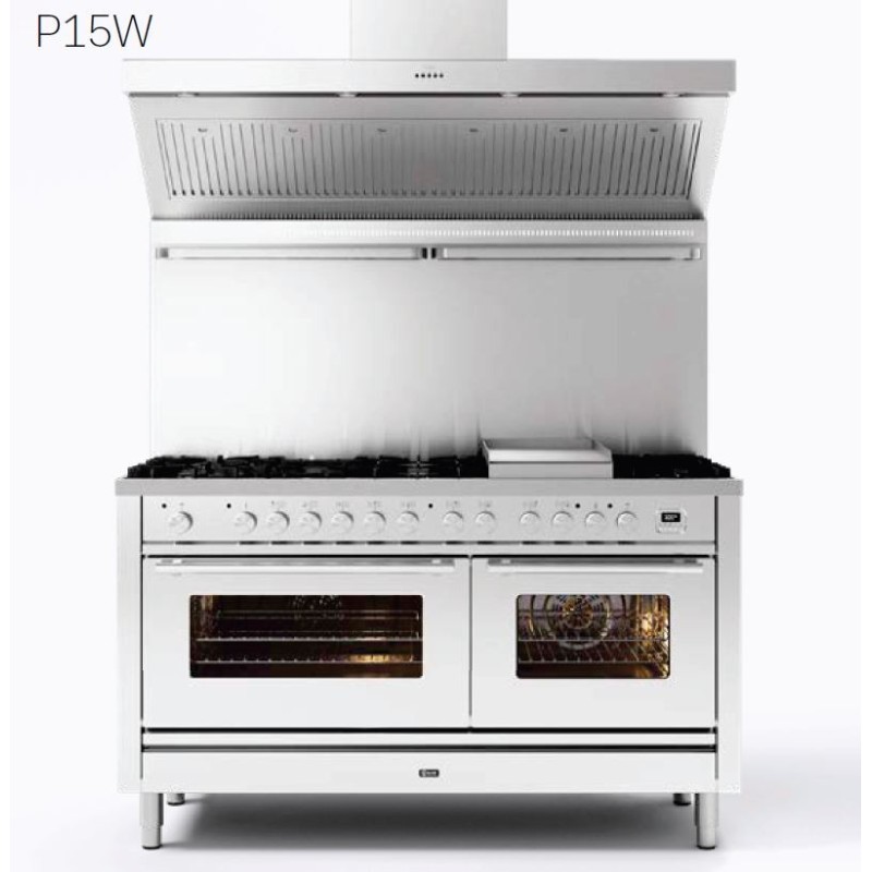  Ilve Cucina P15W Professional Plus P15SWE3 con forno elettrico e piano cottura a 7 fuochi con coupe de feu da 150 cm - VOUCHER 10% NEL CARRELLO FINO AL 02/05