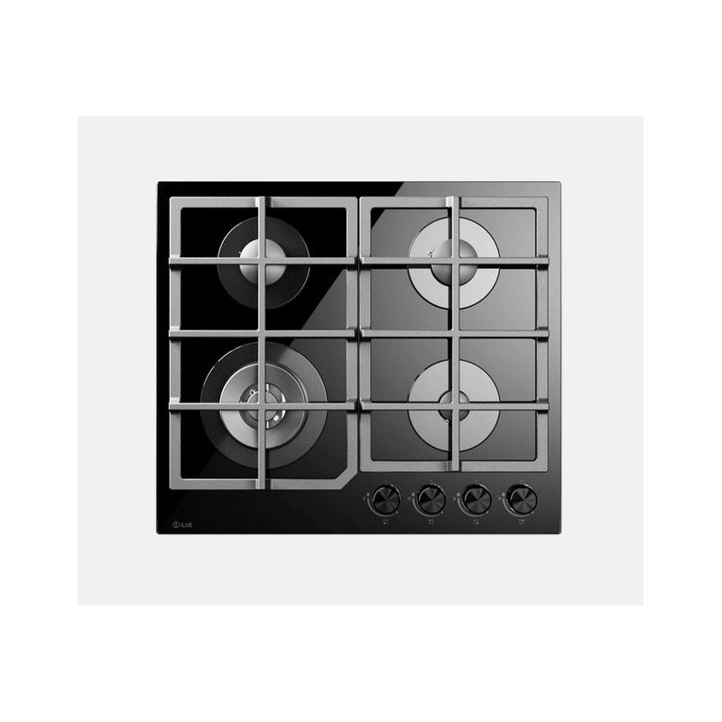  Placa de gas Ilve Professional Plus HCG60CK de 56 cm con cristal templado negro