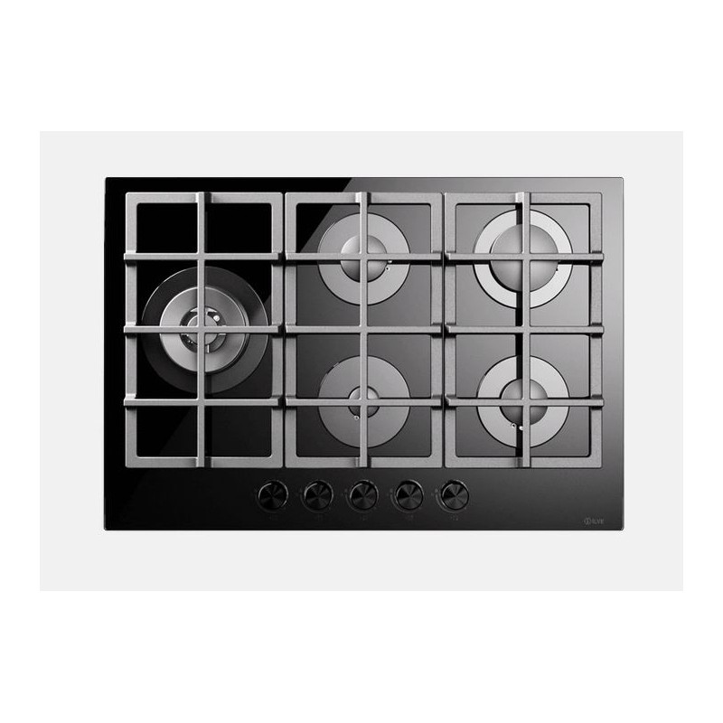  Placa de gas Ilve Professional Plus HCG75SCK de 75 cm con cristal templado negro