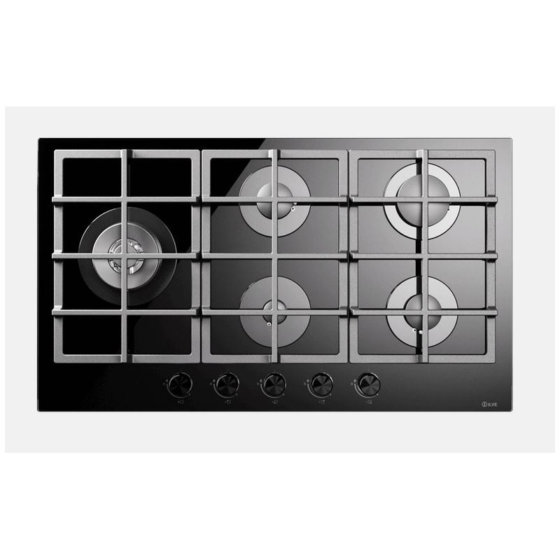  Plaque de cuisson à gaz Ilve Professional Plus HCG90SCK 86 cm en verre trempé noir