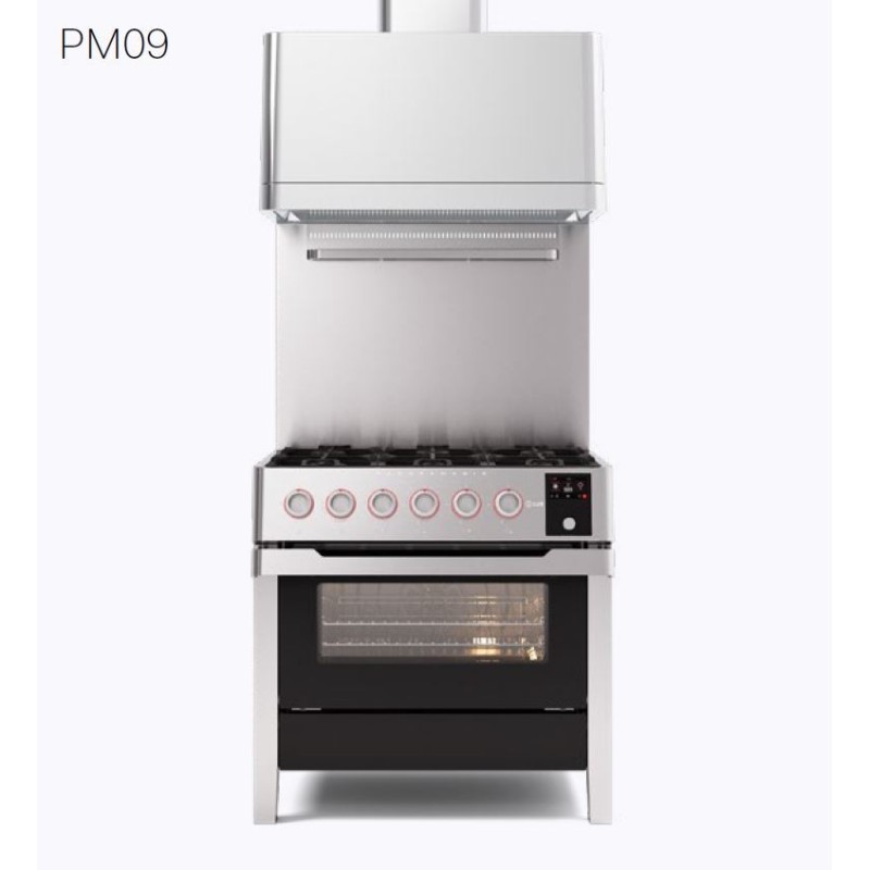 Cocina Ilve PM09 Panoramagic PM096DS3 con horno eléctrico y vitrocerámica de 6 fuegos de 91,1 cm acabado en acero inoxidable