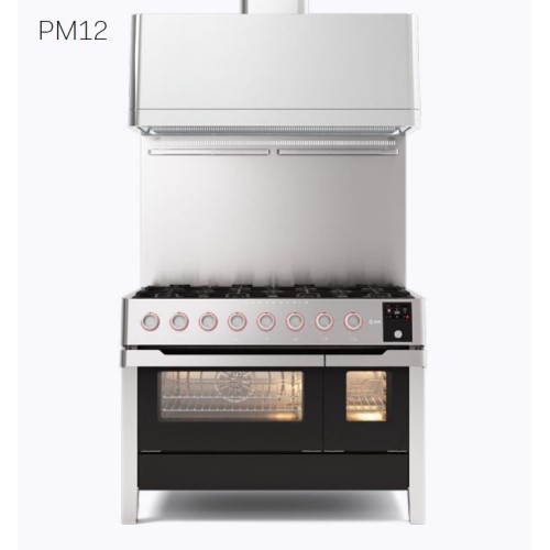 Ilve Cucina PM12 Panoramagic PM12FDS3 four double et plaque de cuisson 8 feux avec plaque de cuisson finition inox 121,6 cm