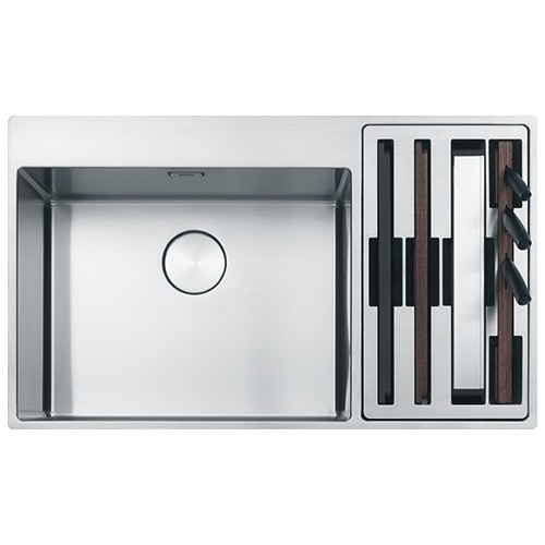 Franke Single bowl sink with accessory compartment on the right Box Center BWX 220-54-27 127.0538.259 satin stainless steel f