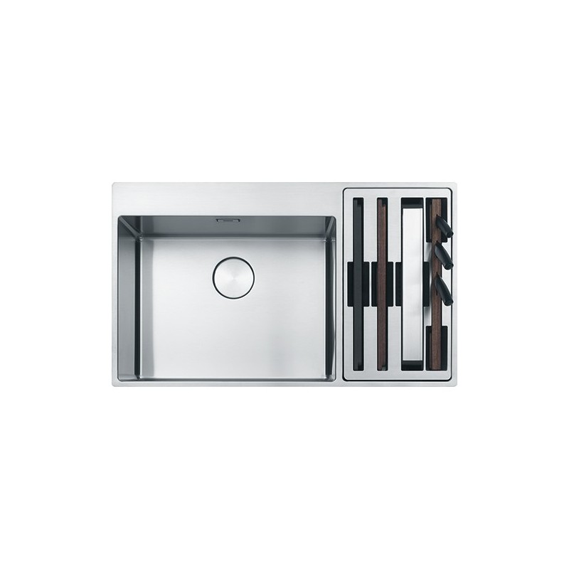  Franke Single bowl sink with accessory compartment on the right Box Center BWX 220-54-27 127.0538.259 satin stainless steel f
