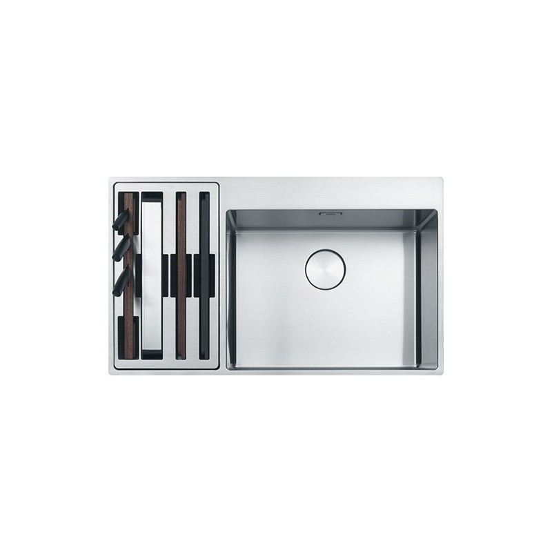  Franke: Évier à une cuve avec compartiment à accessoires à gauche, Box Center BWX 220-54-27 127.0538.260, acier satiné, 