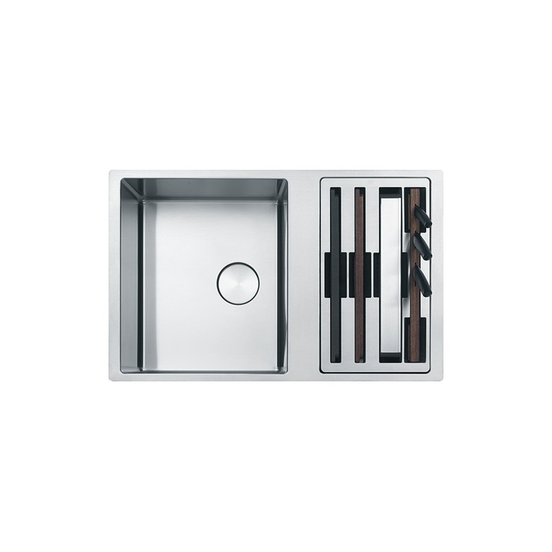  Franke: Évier à une cuve avec compartiment à accessoires réversible Box Center BWX 120-41-27 122.0579.553 acier satiné 8