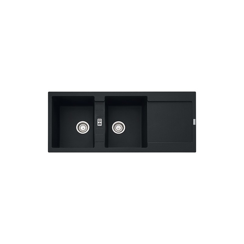  Franke: Évier double bac avec égouttoir Maris MRG 621 114.0630.884, 116x50 cm, finition Fragranite noir mat