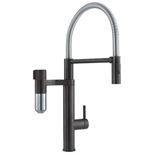 Grifo mezclador semiprofesional Franke Vital 2 en 1 con filtro de agua integrado 120.0621.313, acabado cromado/negro industri