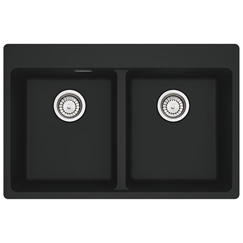 Franke: Fregadero de doble cubeta, sobre encimera, MRG 620-34-34 FTL 114.0661.690, acabado fragranite negro mate, 76x50 cm