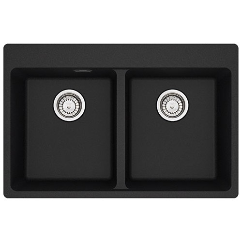 Franke: Fregadero de doble cubeta, sobre encimera, Centro MRG 620-34-34 FTL 114.0661.691, acabado fragranite negro, 76x50 cm