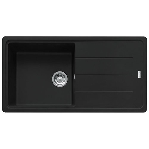 Franke: Fregadero de un seno con escurridor Boston BFG 611-97 114.0661.638, 97 x 50 cm, acabado en fragranito negro mate.