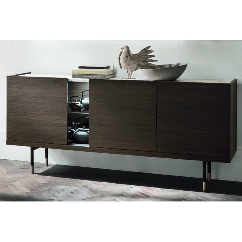  Aparador independiente Maronese Acf AURA LINE con base de metal de longitud 176 cm y altura 82/92 cm - 3 puertas y 1 comparti
