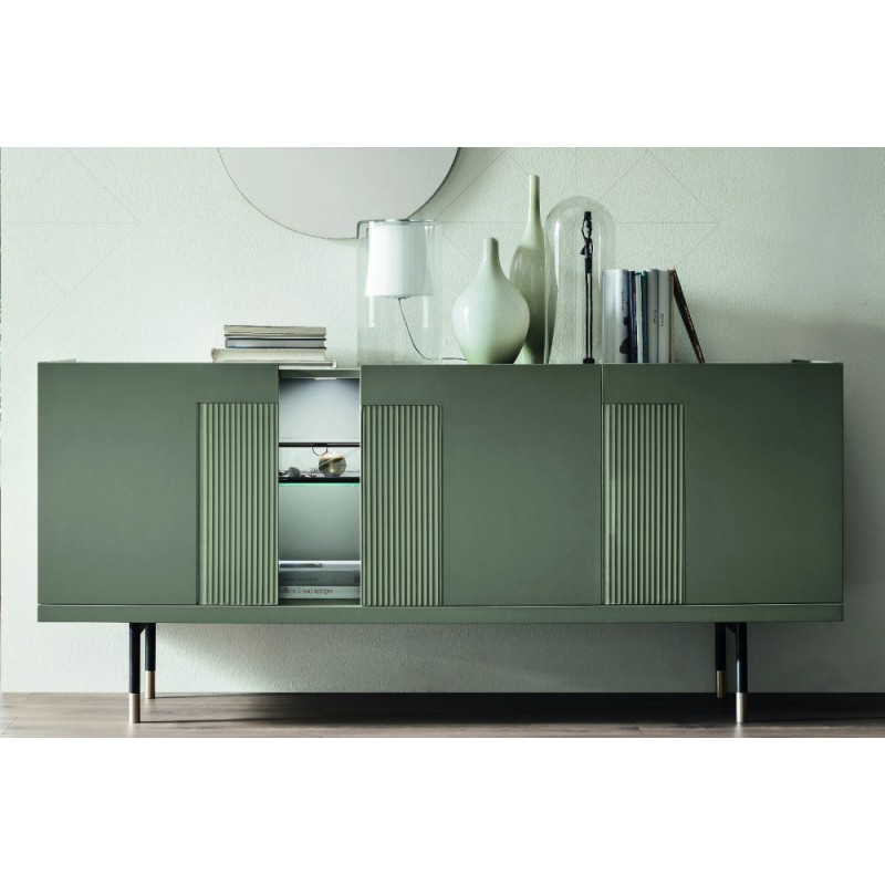  Maronese Acf AURA GLASS free-standing sideboard with metal base measuring L.176 cm and H.74/81 cm - 3 doors and 1 open compar