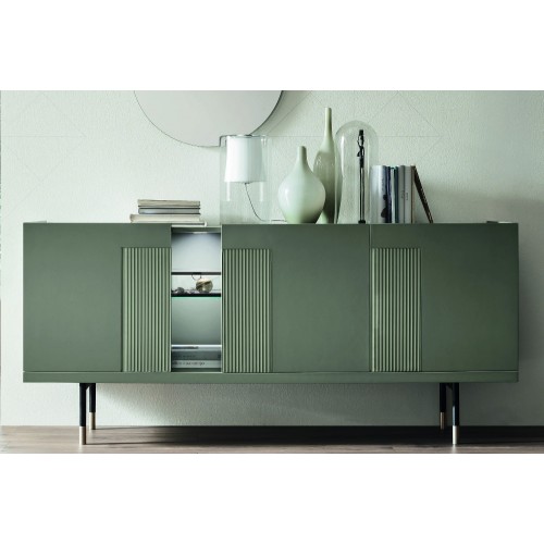 Maronese Acf AURA GLASS free-standing sideboard with metal base measuring L.176 cm and H.82/92 cm - 3 doors and 1 open compar