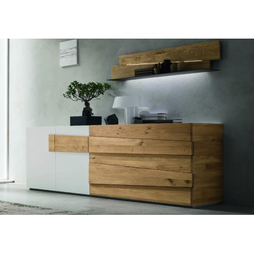 Aparador independiente Maronese Acf SCUDERIA con base de metal L.231 cm - 2 puertas y 2 cajones con tirador de roble