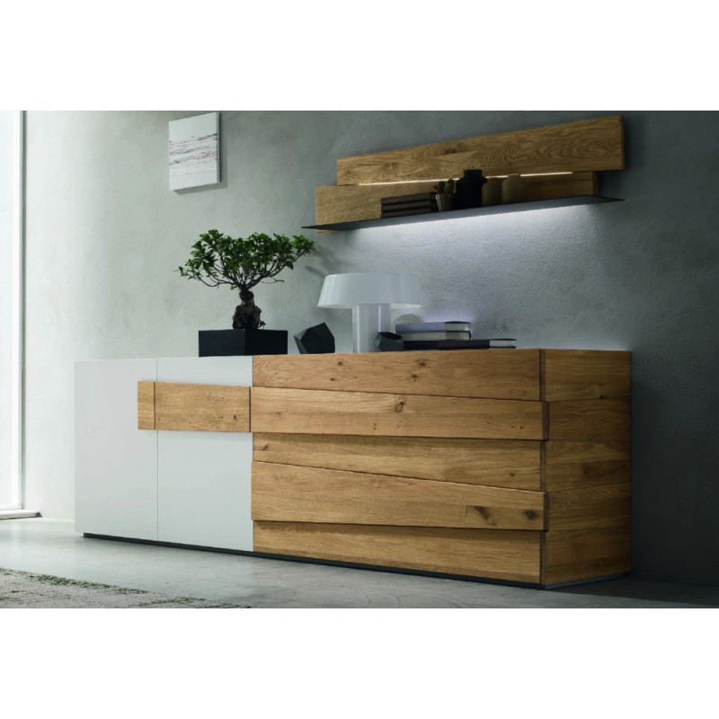  Buffet sur pied Maronese Acf SCUDERIA avec base en métal L.231 cm - 4 portes avec poignée en chêne