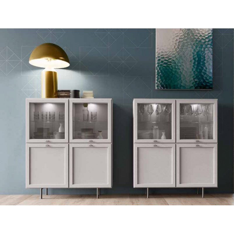  Buffet autoportant Maronese Acf GARDENIA avec piètement métal L.106 cm - 2 portes vitrées et 2 portes bois