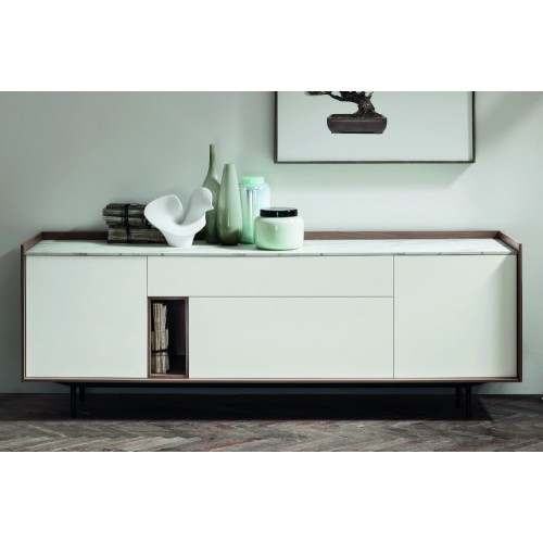 Aparador independiente Maronese Acf LAILA con base de metal L.214 cm - 2 puertas, 1 cajón, 1 puerta abatible y 1 compartimen