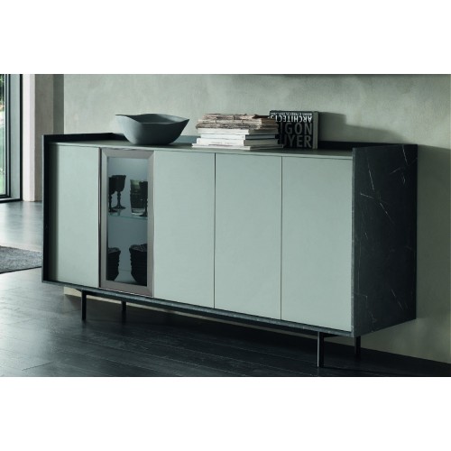 Buffet autoportant Maronese Acf LAILA avec piètement en métal L.178 cm - 4 portes en bois et 1 porte à cadre 'Glax'