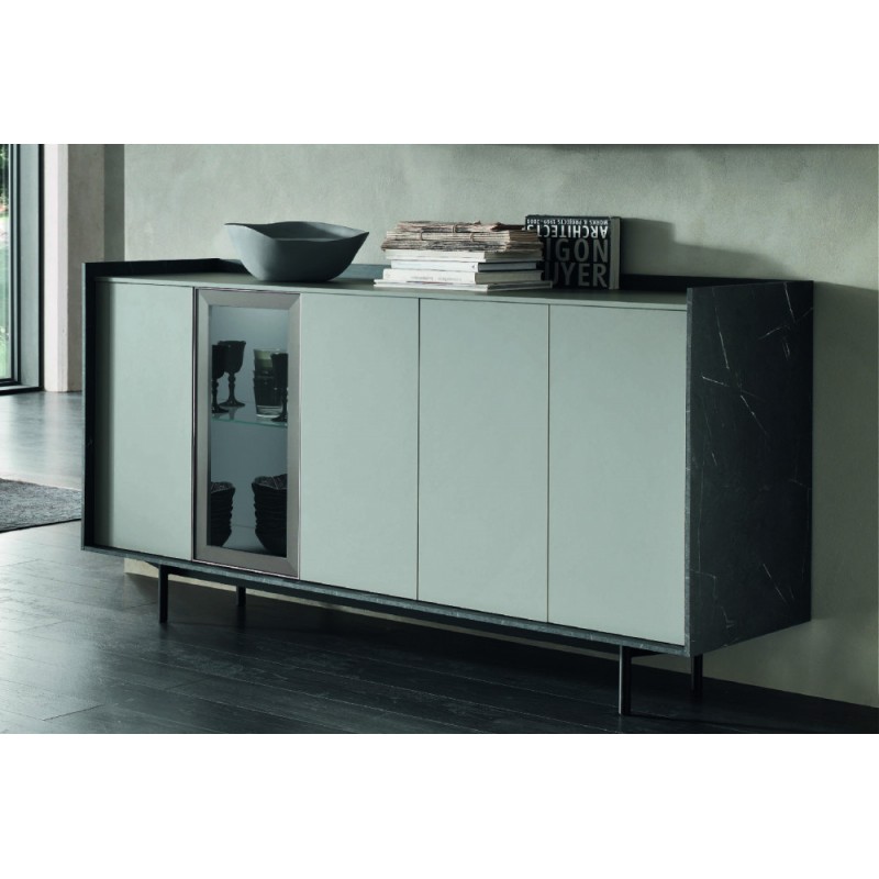  Aparador independiente Maronese Acf LAILA con base de metal L.178 cm - 4 puertas de madera y 1 puerta con marco 'Glax'